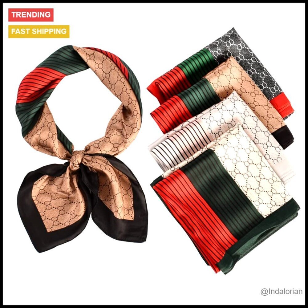Satin Silk Feeling Square Scarf Set Multifunctional Hair Neck Wrap Y2K